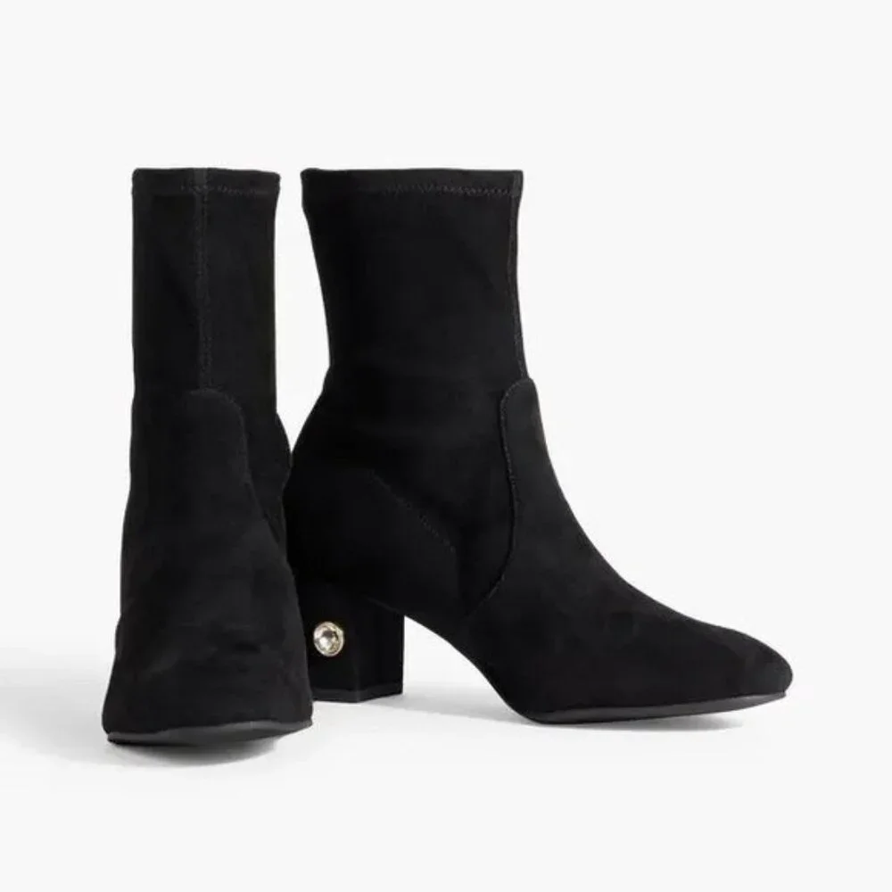 Stuart Weitzman Allshine Crystal-Embellished Suede Ankle Boots Sz 7.5 NEW